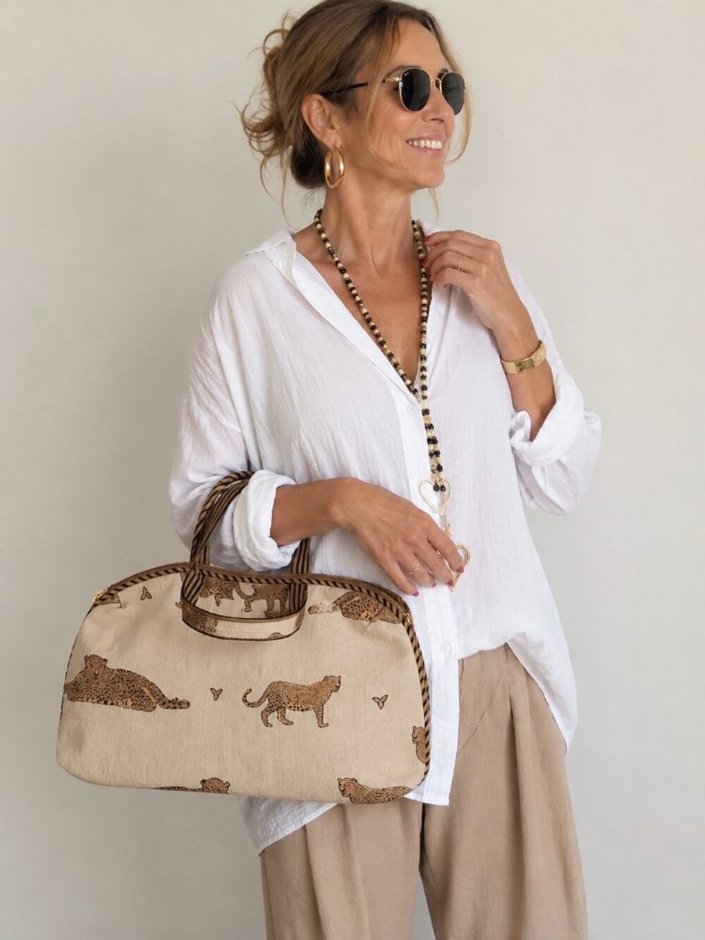 Leopard Cheetah Print Handbag | Animal Print Tote Bag | Striped Handle Statement